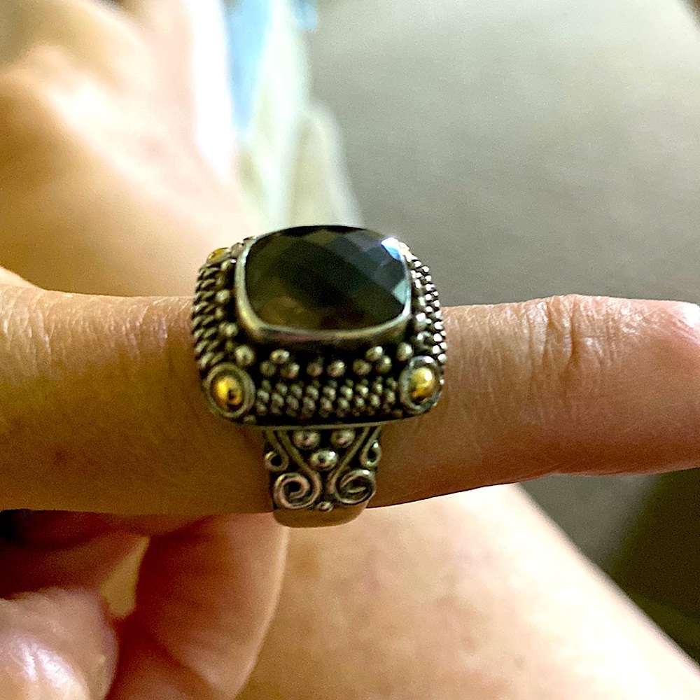 Suarti BA Bali Sterling Silver with 18K Gold Faceted Smoky Quartz Ring